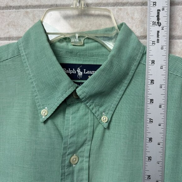 Ralph Lauren Excellent Button Down Shirt Blair Houndstooth Men L Green - Picture 6 of 9